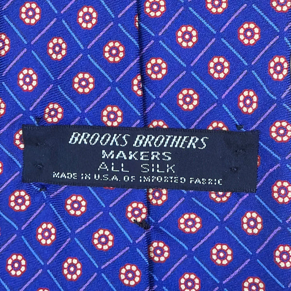 Vintage Brooks Brothers Blue Silk Floral Pattern Tie 58" Long Made In USA