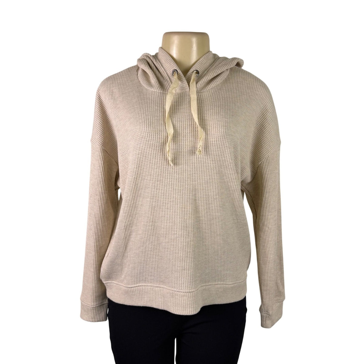 Rails Womens Heather Oatmeal Hooded Waffle Knit Pullover Hoodie Sz M