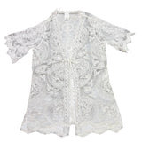 I Am Womens White Lace Open Front Duster Kimono Cardigan With Waist Tie One Size