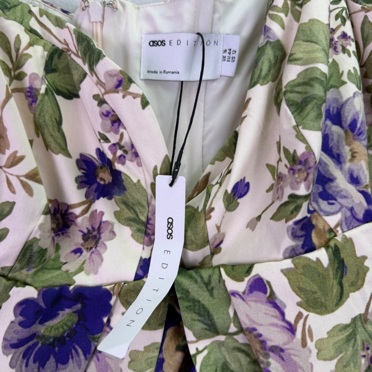 Asos Edition Womens Purple Floral Off-Shoulder Mini Dress Long Sleeves Sz 12