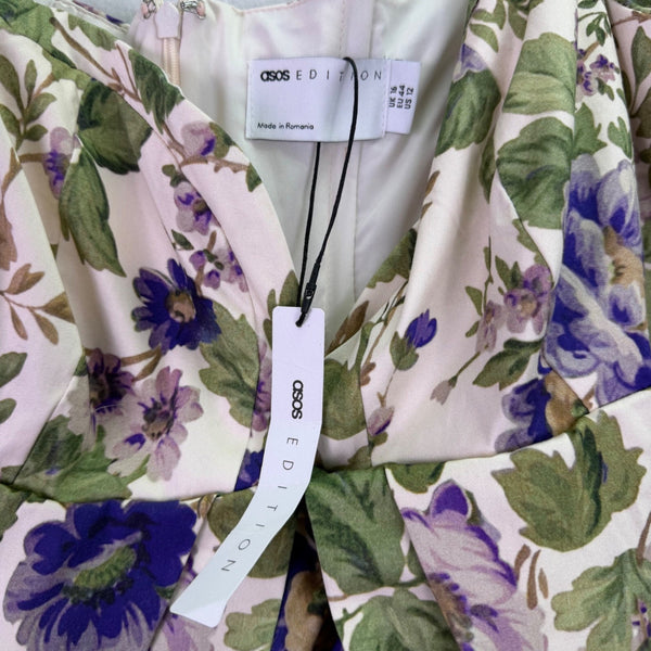 Asos Edition Womens Purple Floral Off-Shoulder Mini Dress Long Sleeves Sz 12