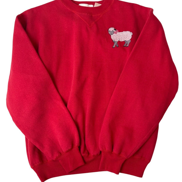 Vintage Shore Club Red Embroidered Sheep Crewneck Sweater Sz M