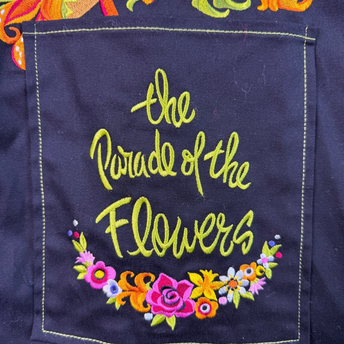 Bob Mackie Womens Black Floral Embroidered Jacket "Parade Of The Flowers"  Sz L