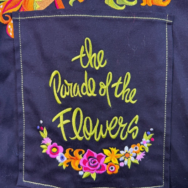 Bob Mackie Womens Black Floral Embroidered Jacket "Parade Of The Flowers"  Sz L
