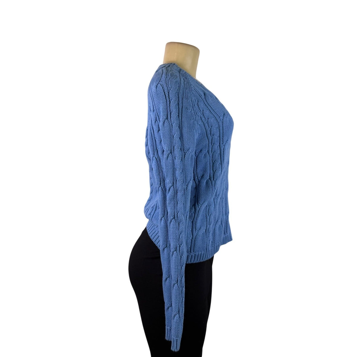 Izod Ladies Blue Cable Knit V-Neck Sweater Lightweight Casual Fit Sz S - New