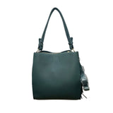 Calin Collection Women’s Green Vegan Leather Tote Bag With Tassel Accent