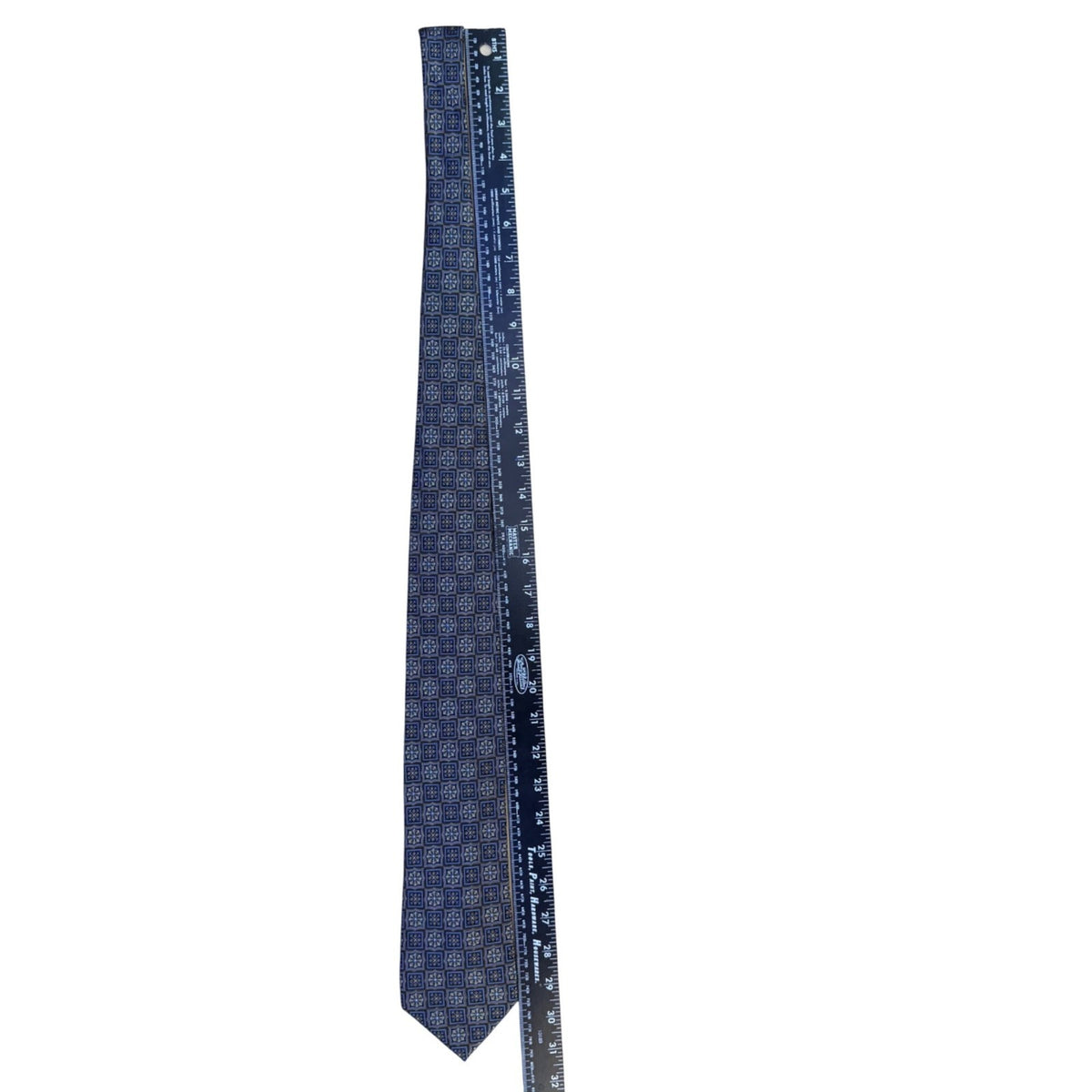 Pronto Uomo Men’s Blue & Gold Silk Geometric Pattern Handmade Neck Tie