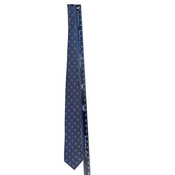 Pronto Uomo Men’s Blue & Gold Silk Geometric Pattern Handmade Neck Tie