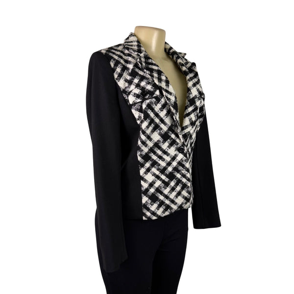 White House Black Market Womens Black & White Plaid Long Sleeve Blazer Sz 6