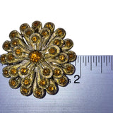 Amber Tone Rhinestone Flower Brooch Dome Layered Metal Women’s Jewelry