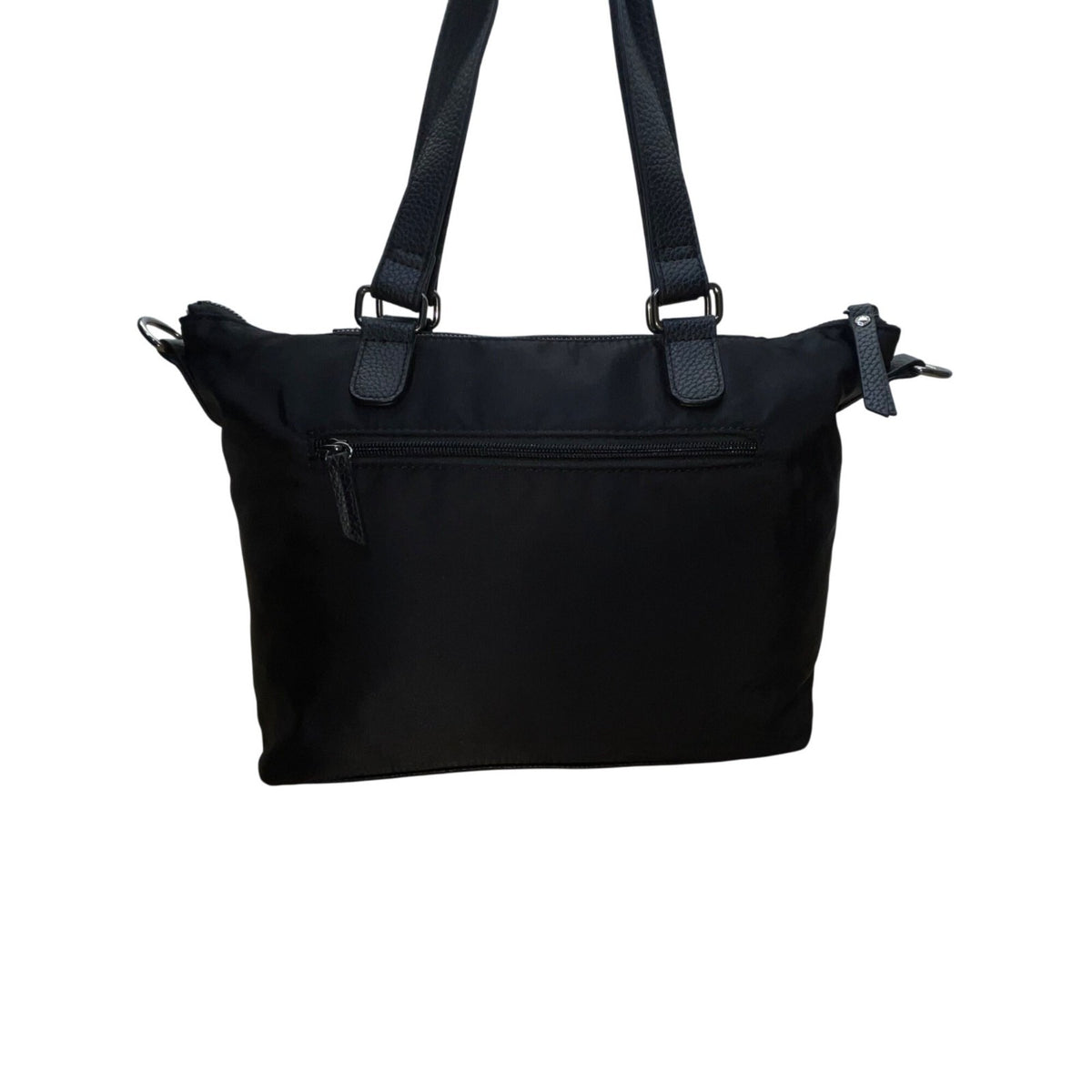 Roots 73 Women’s Black Nylon & Faux Leather With Front Zipper Pocket Tote Bag