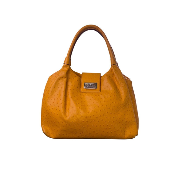 Kate Spade Women’s Yellow Faux Ostrich Leather Metallic Clasp Closure Tote Bag