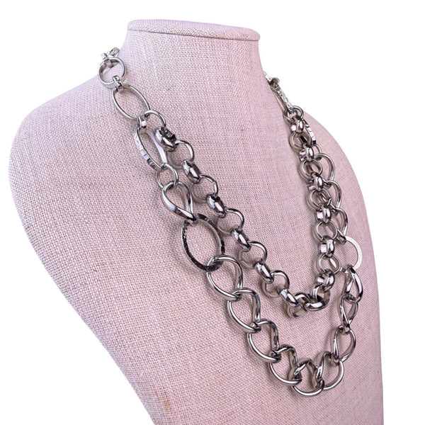 Chicos Womens Silver Tone Chain Necklace Adjustable Double Strand Jewelry
