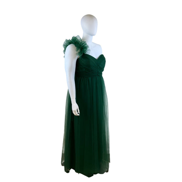 Missacc Green One-Shoulder Tulle Evening Gown Women's Formal Dress - New