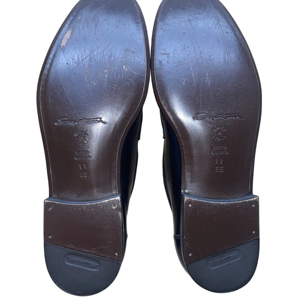 Santoni Men’s Black Leather Tassel Formal Slip-On Dallas Loafers Size 11 EE
