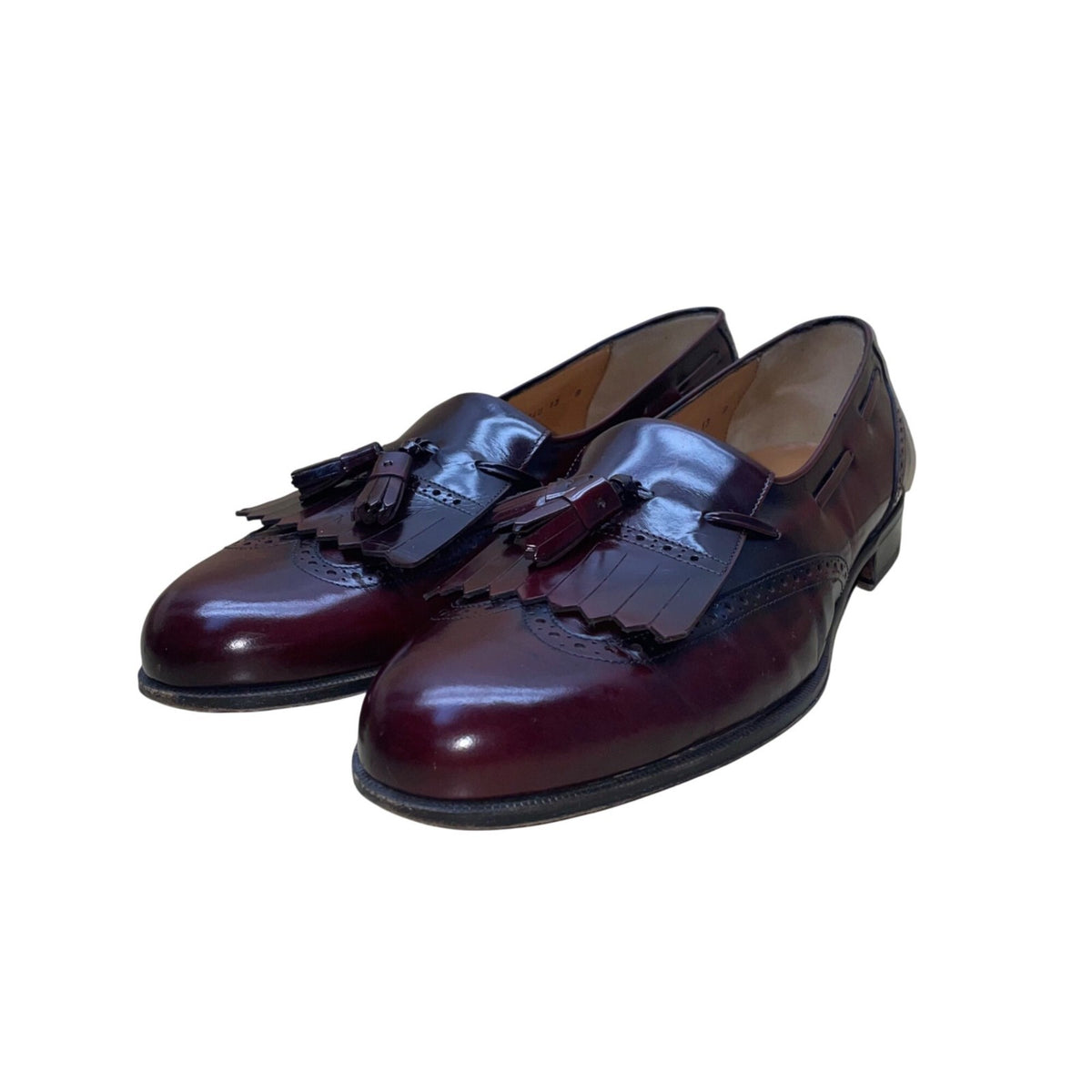 Salvatore Ferragamo Men’s Burgundy Leather Tassel Brogue Accent Loafers Size 13