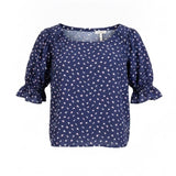 Ann Taylor Womens Navy Floral Print Blouse Ruffled Sleeves Pattern Size XS