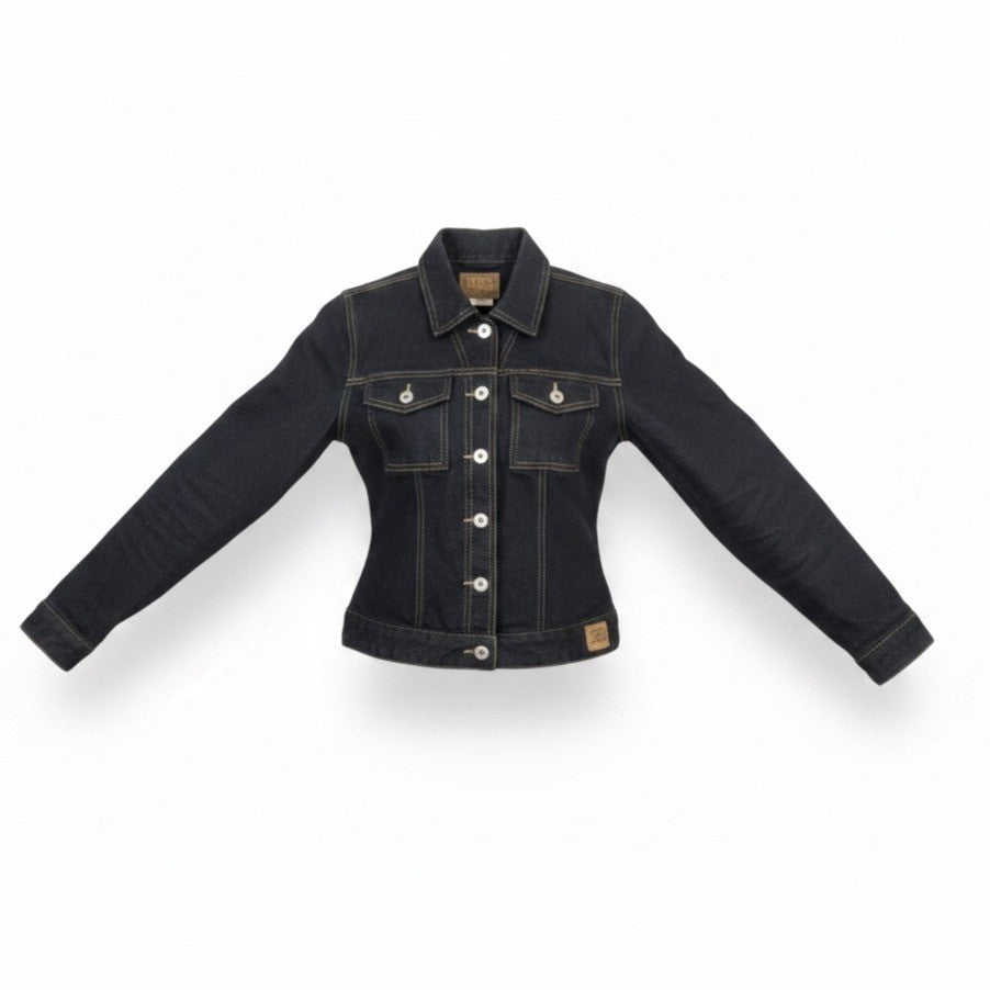 Guess Womens Black Denim Jacket Fitted Button-Up Casual Cotton Outerwear Size S
