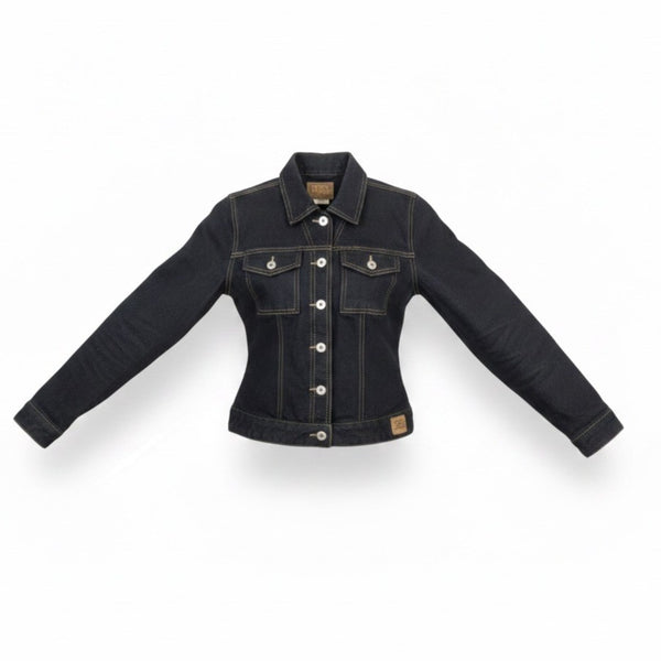 Guess Womens Black Denim Jacket Fitted Button-Up Casual Cotton Outerwear Size S