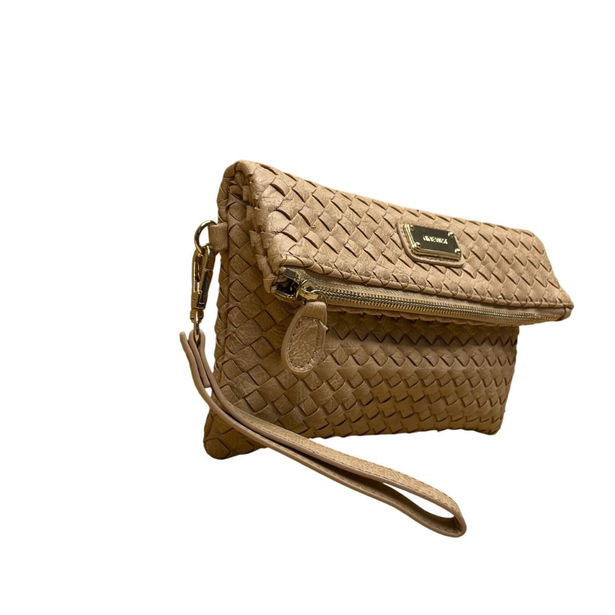 Nine West Women’s Brown Woven Faux Leather Zip Closure Foldover Clutch Bag