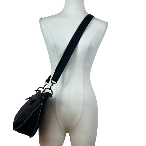 Lug Quilted Black Nylon Adjustable Strap & Zipper Pockets Swivel Crossbody Bag