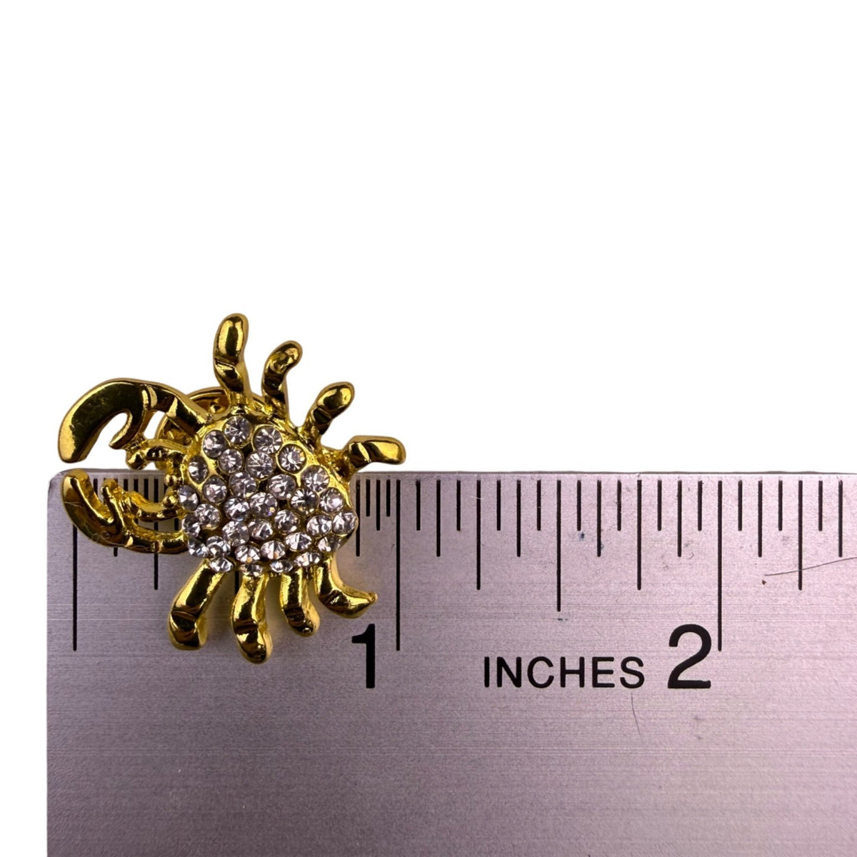Joes Gold-Tone Rhinestone Crab Pin Brooch Lapel Pin Small Size Unique Accessory