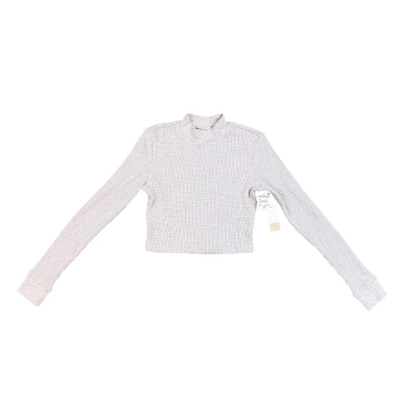 BP. Womens Heather Gray Ribbed Long Sleeve Mock Neck Cropped Top Size S