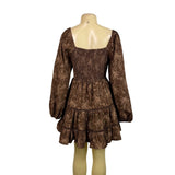 Altard State Womens Brown Cotton Floral Print Long Sleeve Tiered Mini Dress Sz M