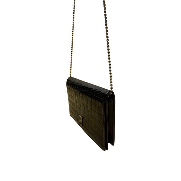 Anne Klein Women’s Black Faux Croc Pattern Cup Chain Strap Shoulder Clutch