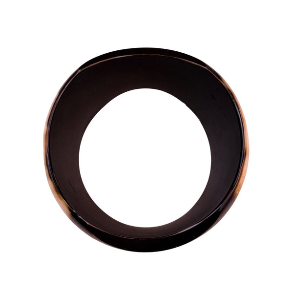 Vintage Chunky Horn Bangle Bracelet With Elephant Inlay Black & Beige Women
