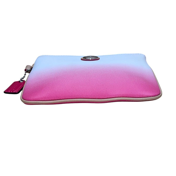 Coach Women’s Pink & White Ombré Leather With Key Lace Detail Wristlet Clutch