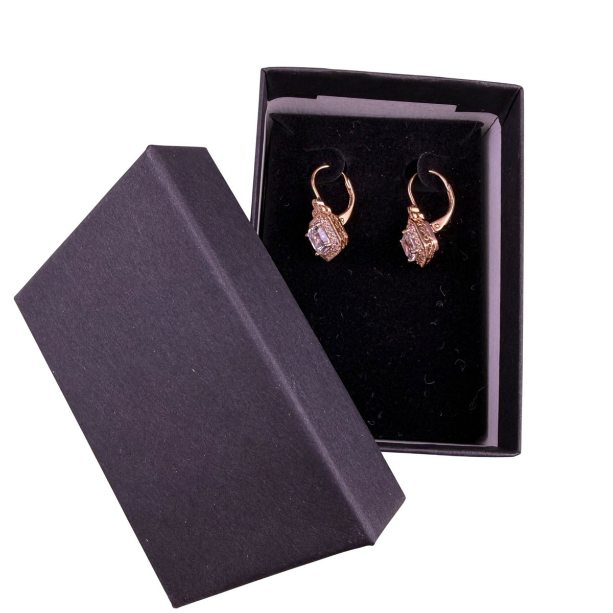 Sterling Silver 925 Women Rose Gold Tone Earrings With Clear CZ Stone