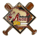 Milwaukee Angels Baseball Team Lapel Pin With Crossed Bats & Cheese Logo