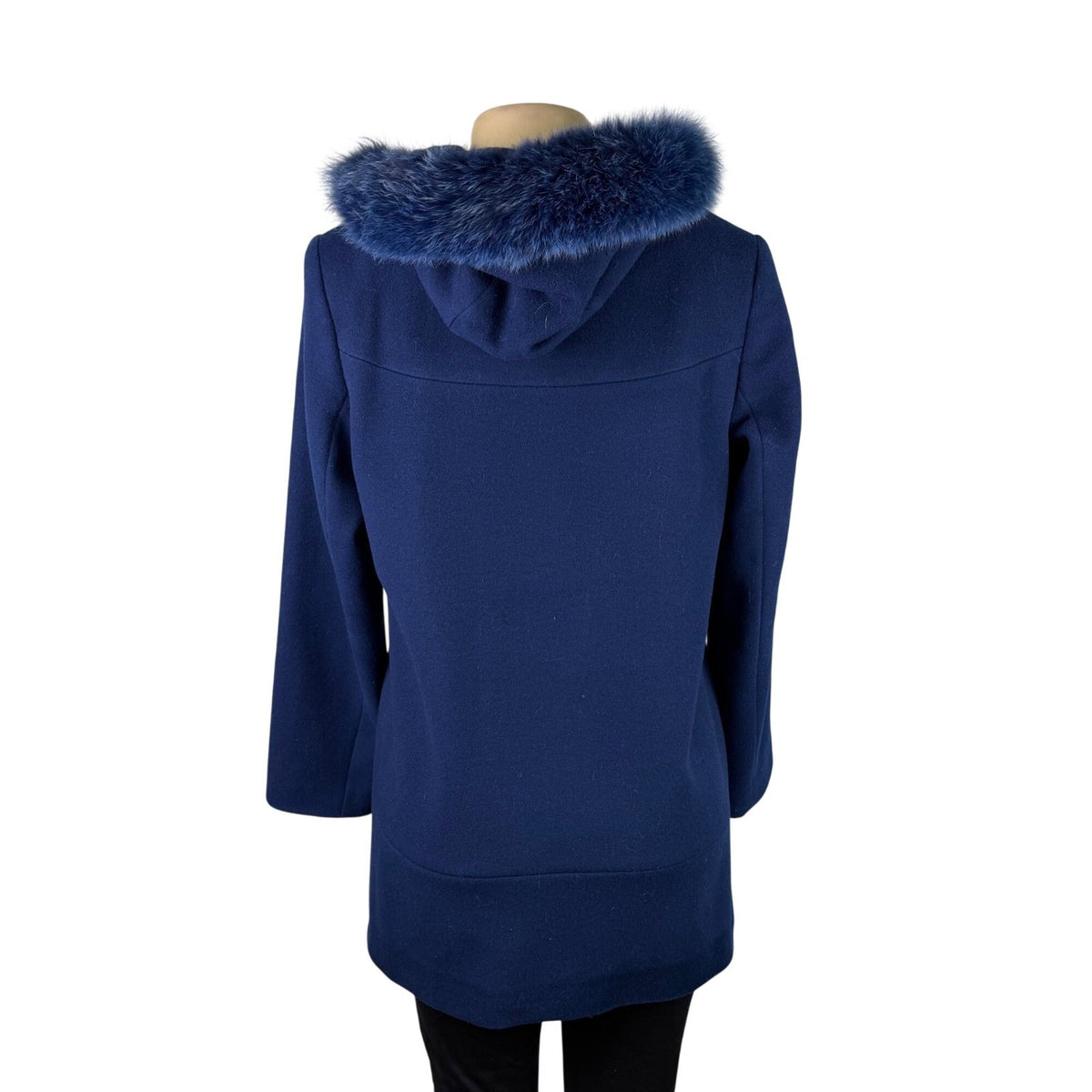 Pendleton Womens Navy Wool & Cashmere Coat With Fox Fur Trim Hood Size 8