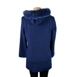 Pendleton Womens Navy Wool & Cashmere Coat With Fox Fur Trim Hood Size 8