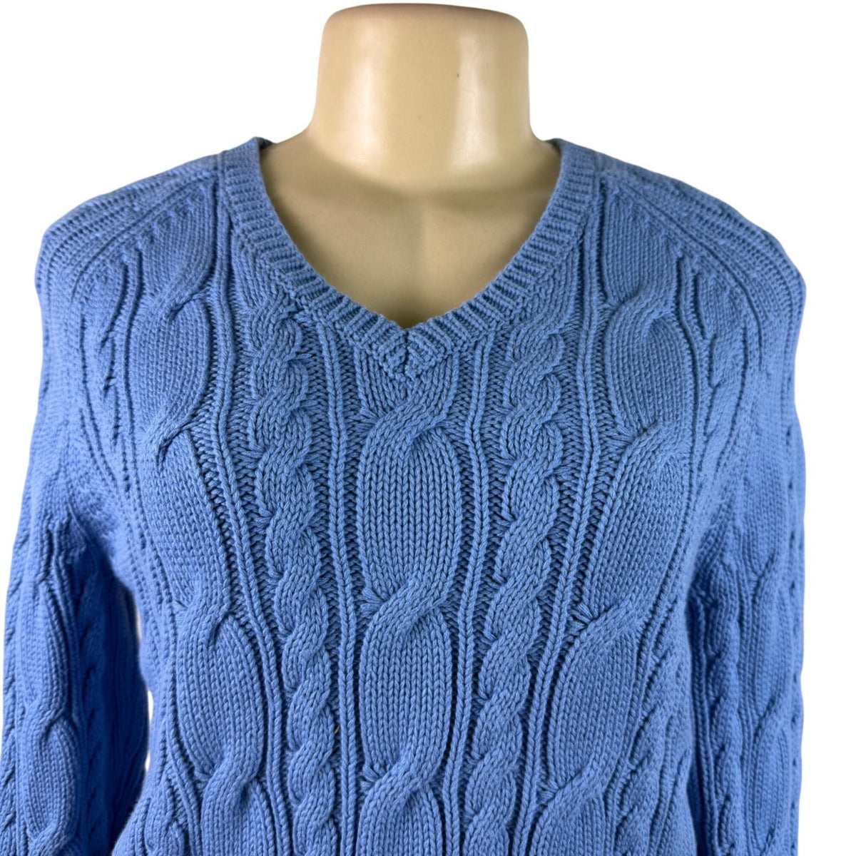 Izod Ladies Blue Cable Knit V-Neck Sweater Lightweight Casual Fit Sz S - New