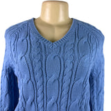 Izod Ladies Blue Cable Knit V-Neck Sweater Lightweight Casual Fit Sz S - New