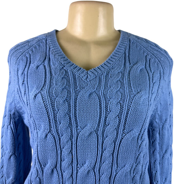 Izod Ladies Blue Cable Knit V-Neck Sweater Lightweight Casual Fit Sz S - New