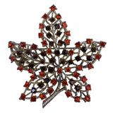 Red Orange Rhinestone Maple Leaf Brooch With Pin Gold Tone Statement Jewelry