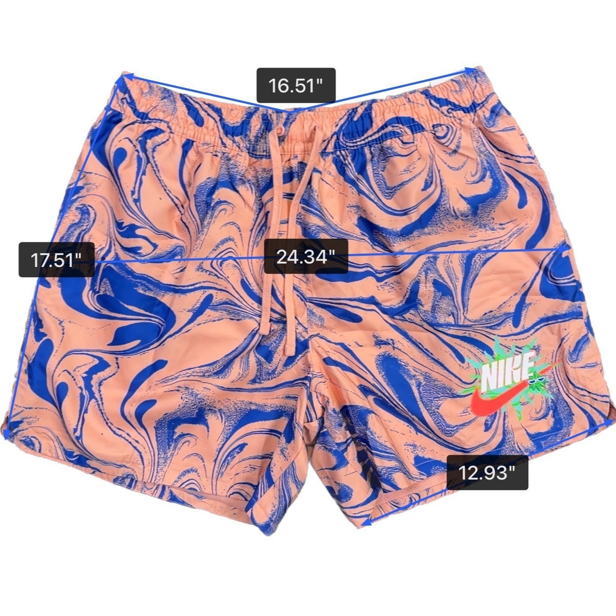 Nike Mens Peach & Blue Swim Trunks Standard Fit Abstract Pattern Size XL