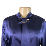 LILYSILK Womens Navy Blue Silk Long Sleeve Blouse With Tie Neck Detail Size M
