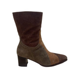 Chiarini Womens Brown & Tan Leather Mid-Calf Boots Block Heel Size 6