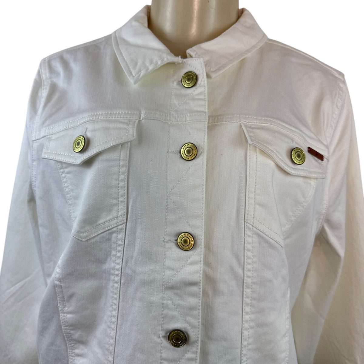 ISAAC MIRAHI LIVE White Denim Button-Up Jacket With Gold-Tone Hardware Sz 14