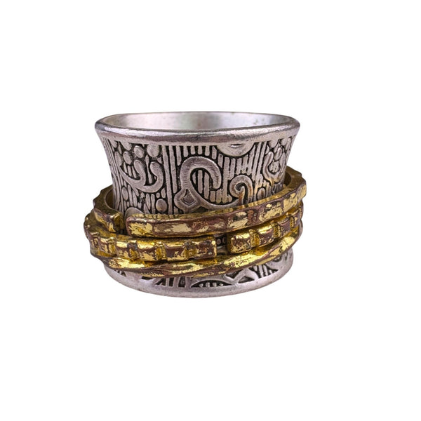 Two-Tone Bali Style Wide Ring Pagan Design Various Metal Size 9 Vintage Look
