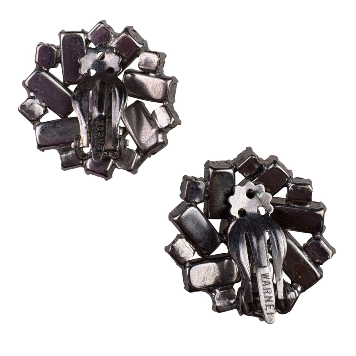 Warner Womens Silver Tone Rhinestone Clip-On Earrings Vintage Cluster Design