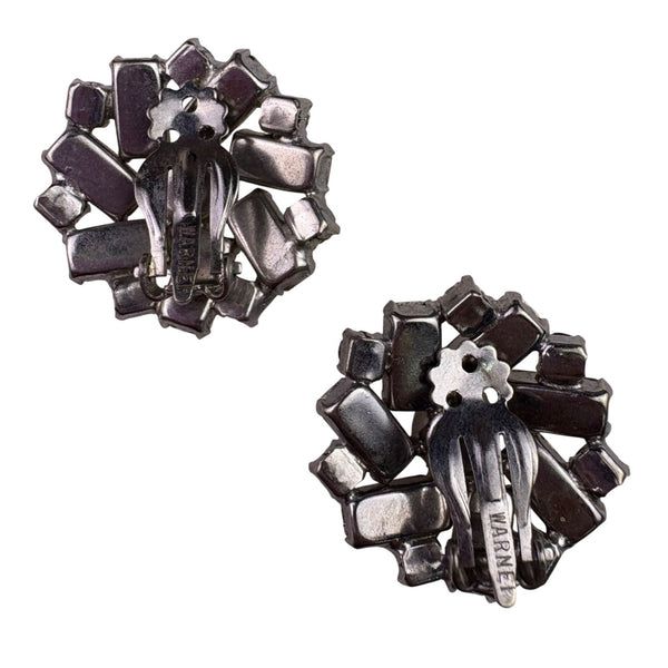 Warner Womens Silver Tone Rhinestone Clip-On Earrings Vintage Cluster Design