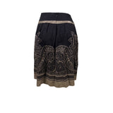 Black Cotton & Silk Women’s Paisley Midi Skirt With Pleats & Beige Accents