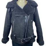 Zara Womens Black Moto Jacket With Belted Waist & Zipper Details Size L