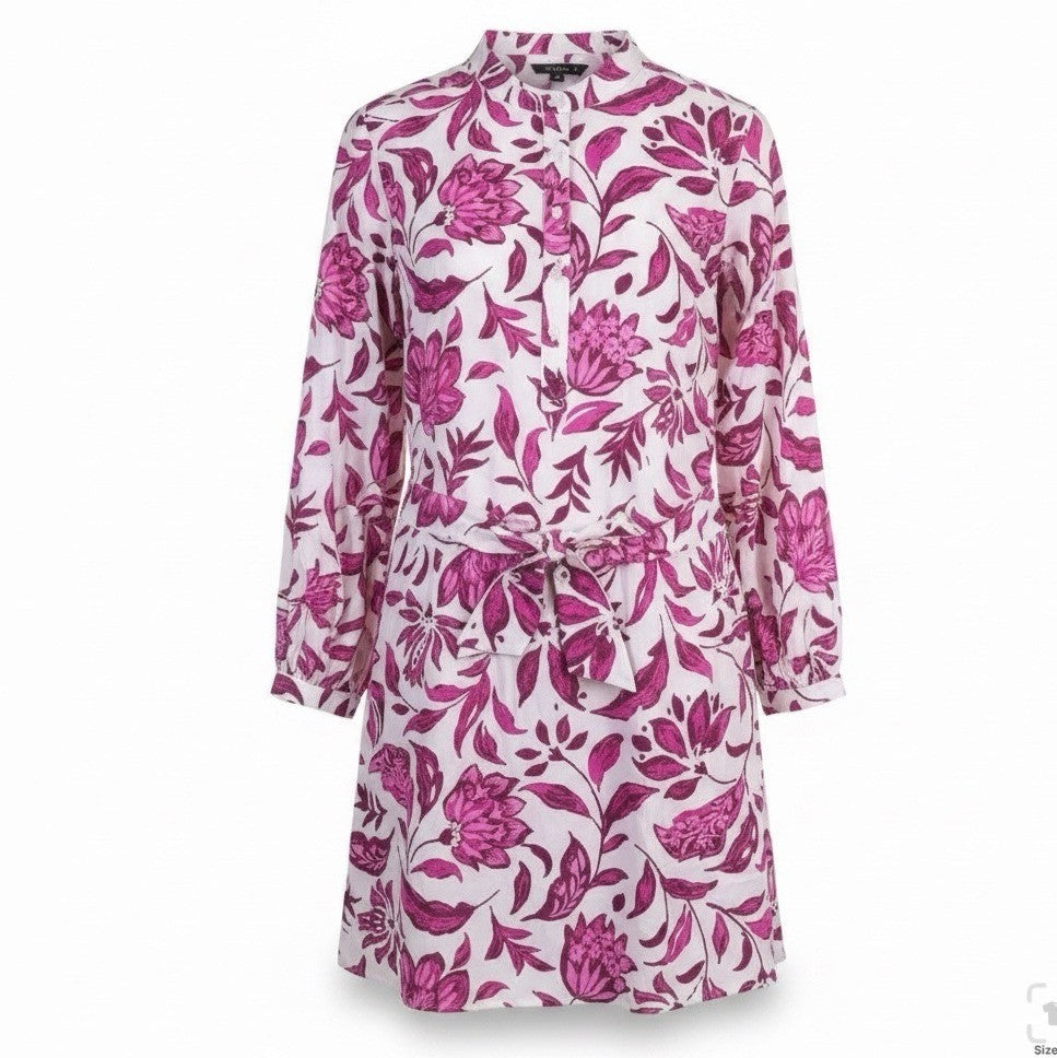 Ann Taylor Womens White & Pink Cotton Floral Print Belted Long-Sleeve Dress Size