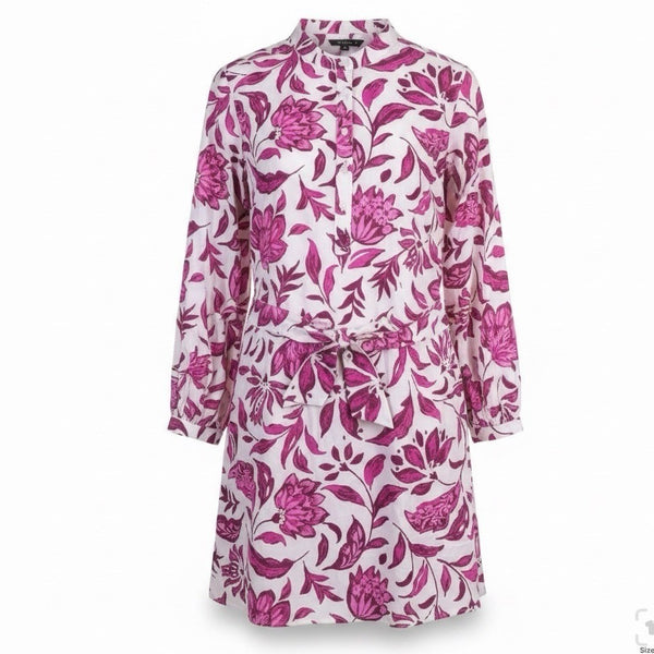 Ann Taylor Womens White & Pink Cotton Floral Print Belted Long-Sleeve Dress Size